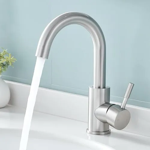 Fransiton Wasserhahn Bad Hoch, 360° Drehbar wassersparende Waschtischarmatur Hoch mit Warm/Kaltwasser Mischbatterie Einfache Montage für Badezimmer/küche Waschbecken Kleine Wohnmobil (Edelstahl)