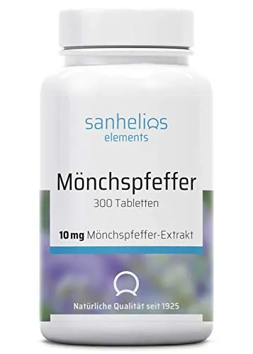 SANHELIOS Mönchspfeffer 10 mg Tabletten - 300 Stück - Medikamente bei Wechseljahren - Hochdosierte, vegane Mikro-Tabletten mit 10mg Mönchspfeffer-Extrakt, ideal für Frauen in jedem Alter und unterstützt bis zu 300 Tage.