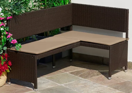MERXX Eckbank Rattan braun - Gartenbank aus robustem Rattan, ideal für den Außenbereich. Bietet Platz für 3 Personen und besticht durch ihren eleganten, braunen Look.