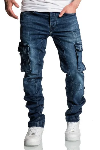 Amaci&Sons Straight-Jeans CARY - Herren Regular Fit Cargo Denim Jeans - Stylische Herren Jeans in Dunkelblau, Regular Fit mit Cargo-Design, pflegeleicht und bequem für den Alltag.