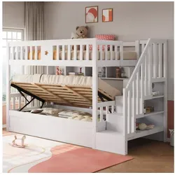 Flieks Etagenbett mit Regal & Stauraumtreppe, 90x200cm, weiß
