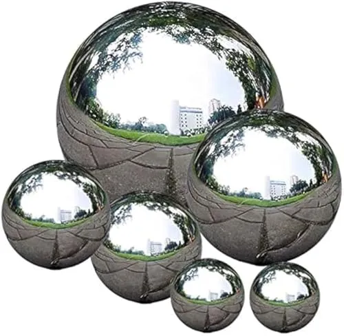 zosenda Edelstahl Gartenkugel, 6 Stück 50-150 mm Spiegelpoliert Hohlkugel Reflektierende Gazing Ball, Schwimmende Teichkugeln Nahtlose Dekokugel Spiegelkugel für Hausgarten Ornament Dekorationen