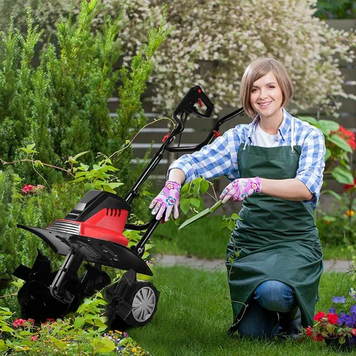 GOPLUS Elektro-Bodenhacken 1500W mit 6 Hackmessern - Effiziente Gartenfräse mit leistungsstarkem 1500W Motor für effektive Bodenbearbeitung. Klappbares Design und ergonomische Griffe sorgen für komfortables Arbeiten und platzsparende Aufbewahrung.