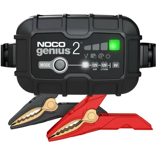 Noco GENIUS2 EU Batterie-Ladegerät 6V/12V 2A - Fahrzeugbatterie-Ladegerät für Blei- und Lithium-Akkus, kompakt und mit 9-stufigem Ladeprogramm für optimale Pflege und Regeneration von Batterien.