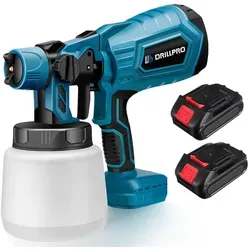 Drillpro 1000 ml Kabellose Farbspritzpistole, tragbar für Haushalt/Möbel/Auto, elektrisch Farbspritzpistole mit 2 Akkus, für Farbe & Beschichtung
