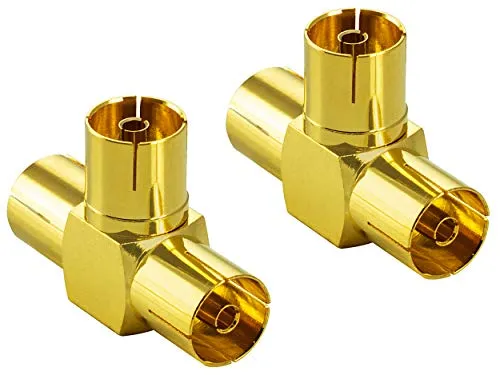 POPPSTAR 2x Sat TV Coax Adapter Verteiler T-Stück (3x IEC Antennenbuchse) für Koaxialkabel Antennenkabel vergoldet