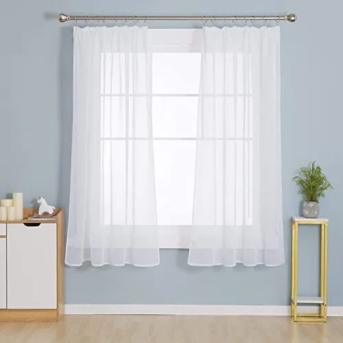 Deconovo Gardinen Transparent in Leinenoptik Vorhänge für Schiene mit Kräuselband Stores Wohnzimmer Schlafzimmer, 160x132 cm(HöhexBreite), Weiß, 2er Set