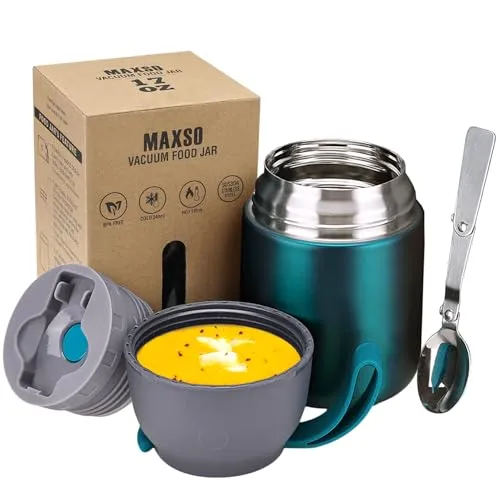 LOGEEYAR Thermobehälter für Essen 500ml Kinder Edelstahl Isolierbehälter Gefäß für warme Speißen, Essen, Suppe, Isolierbehälter mit Löffel Thermo Gefäß, Grün