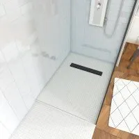 Marwell Duschwanne grau, 120cm x 80cm - Extraflache, barrierefreie Duschwanne mit eleganter Ablaufrinne für einen modernen Look. Ideal für den bodengleichen Einbau, inklusive Montagematerial.