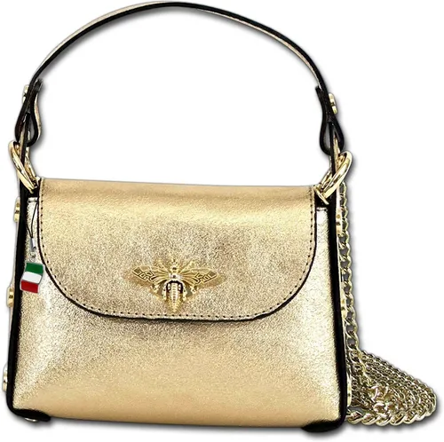 Florence Damen Tasche aus goldfarbenem Leder 19x14x6,5cm - Stylische Body- & Crossover-Bag aus hochwertigem goldfarbenem Leder, perfekt für einen eleganten Auftritt.