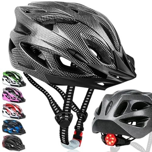NXPZ Fahrradhelm für Erwachsene mit LED-Beleuchtung, leicht und verstellbar, abnehmbares Visier, 58-62 cm