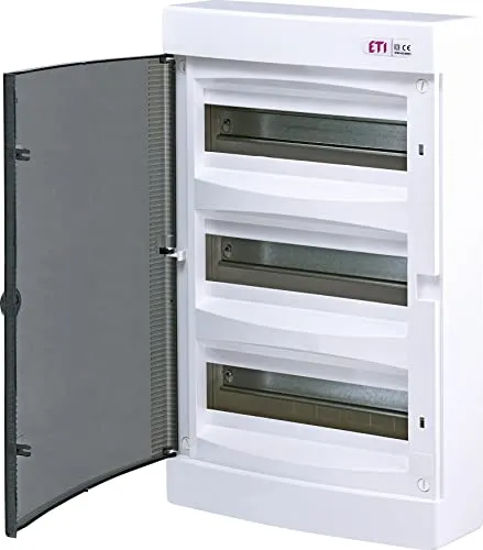 Sicherungskasten Aufputz IP40 - 3-reihig mit Transparenter Tür - Verteilerkasten für 36 Module, ideal für sichere Stromverteilung in Wohn- und Gewerberäumen, schützt vor Staub und Feuchtigkeit.