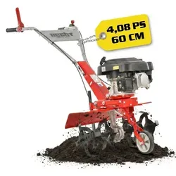 HECHT 747 Motorhacke 60cm mit 4,08 PS - Leistungsstarke Motorhacke für effiziente Bodenbearbeitung, 3 kW Leistung, kompakt und benutzerfreundlich mit Seilzugstarter und Transportrad.