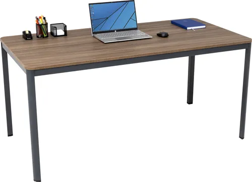 furni24 Schreibtisch D-Profil Nova 200x80cm - Nussbaum, Stabil und Modern - Schreibtisch mit abgerundeten Ecken und höhenverstellbaren Füßen, ideal für Büro und Zuhause. Robuste 18 mm Tischplatte aus leicht zu reinigendem Melaminharz.