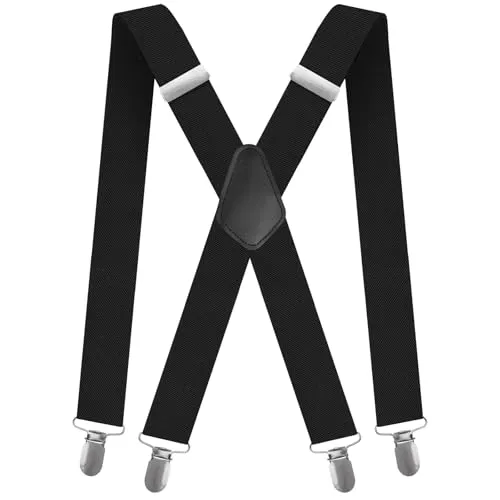 CNMTCCO Hosenträger Herren, 3,5cm Extra Stark 4 Metall Clips, Hosenträger Anti-Rutsch-Schnalle und Elastische, Geeignet für Männer und Mädchen, X-Förmig