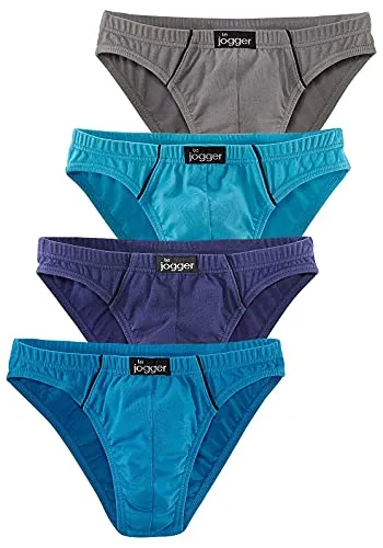 LE JOGGER Herren Slip 4er Pack - Herren-Slips im 4er Pack mit kontrastfarbenen Pipings, aus elastischer Baumwoll-Stretch-Qualität für optimalen Tragekomfort.