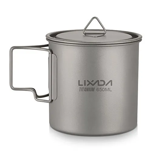 Lixada Ultralight Titanium Pot Wasserbecher, tragbar, Titanium, Tasse mit Deckel und Griff, faltbar, Camping, Outdoor, Küche, Picknick