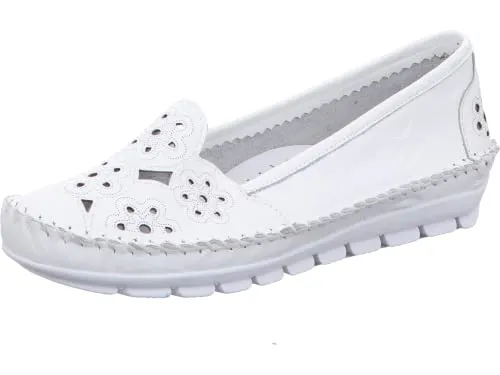 Damen Ballerina Weiß 42 EU - Halbschuhe in Größe 42, klassischer und zeitloser Stil aus 100% Leder mit herausnehmbarer Innensohle für optimalen Tragekomfort.