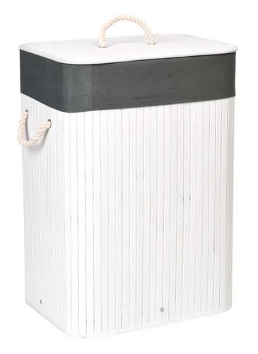 Wäschekorb aus Bambus mit Deckel, 80 L, Weiß und Grau