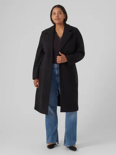 Vero Moda Curve Langmantel Fortune Aya - Eleganter Langmantel aus recycelten Materialien, in klassischem Schwarz mit Reverskragen - ideal für stilvolle Auftritte in der Übergangszeit.