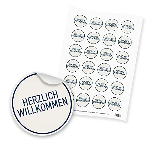 itenga 24x Sticker Aufkleber Herzlich Willkommen dunkelblau beige - Dinner Gäste Beisammensein Essen Trinken Feier