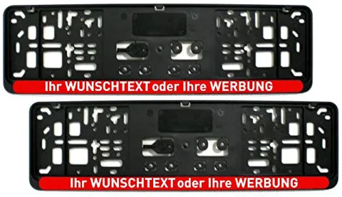 Satz (2 Stück) Kennzeichenhalter - KURZ 46 cm - ROT (Leiste) - MIT INDIVIDUELLEM WUNSCHTEXT - PREMIUMQUALITÄT - personalisiert 460 mm