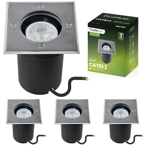 LUMILED 4er Set Bodeneinbauleuchten GU10 - IP65 eckig Silber - Gartenleuchten aus Edelstahl und gehärtetem Glas, befahrbar mit IK09, ideal für Gärten und Terrassen. Wetterfest und auswechselbare Lichtquelle für individuelle Beleuchtung.