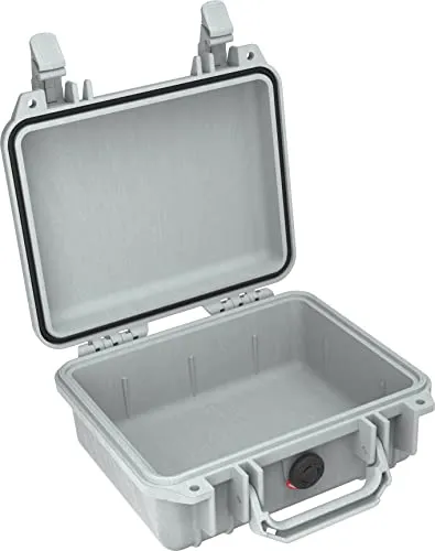 Peli 1200 Koffer, Schützende Box für teure und empfindliche Kameraausrüstung, IP67 Wasserdicht, 4L Volumen, Ohne Schaumstoff, Farbe: Silber