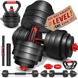 RE:SPORT® Hantelset 40 kg mit Kettlebell in rot von RE:SPORT