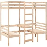 vidaXL Hochbett mit Schreibtisch und Stühlen, 90x200cm - Vielseitiges Hochbett aus massivem Kiefernholz mit integriertem Schreibtisch und zwei Stühlen – ideal für kleine Räume und sicheres Schlafen dank Rausfallschutz.