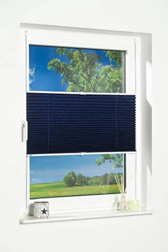 Khome Klemmfix-Plissee Palma Blau 65 x 130 cm (B x L) Lichtschutz Moderne Crushed Optik