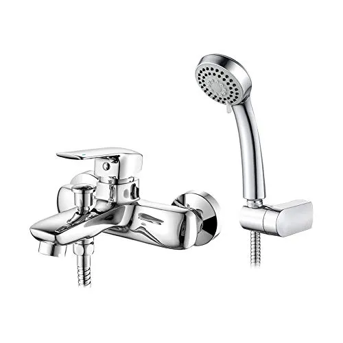 Ibergrif Mines - Einhand Badewannenarmatur Set, Wannenbatterie mit Duschkopf, Duschkopfhalter, und Brauseschlauch, Chrom