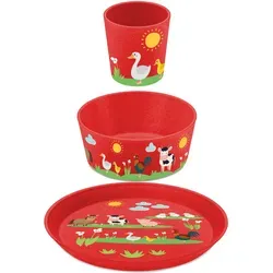 Koziol Kinder-Set 3-tlg. FARM CONNECT - CO2-neutrales Geschirr mit lustigem Tiermotiv, spülmaschinen- und mikrowellengeeignet, ideal für kleine Hände