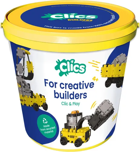 Clics Bausteine Baufahrzeuge Eimer - Konstruktionsspielzeug 123-teilig