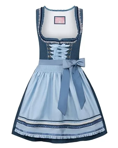 Stockerpoint Damen Harper Midi Dirndl, blau, 32 - Elegantes Dirndl für Damen aus pflegeleichter Baumwolle, verziert mit liebevollen Rüschen und Zierborten. Ideal für besondere Anlässe und ein echter Blickfang!