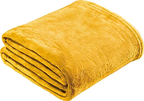 REDBEST Microfaserdecke Amarillo, Fleece-Wohndecke, Sofadecke gelb Größe 130x180 cm - kuscheliger Teddyfleece, extra weich warm, pflegeleicht, waschbar