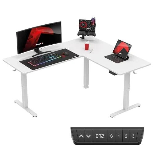 huzaro Hero 9.5 | Elektrisch höhenverstellbarer Eckschreibtisch | 160×140 cm | LED-Panel mit Speicherfunktion | USB & Typ-C | 2 Motoren | bis 70 kg | Weiß