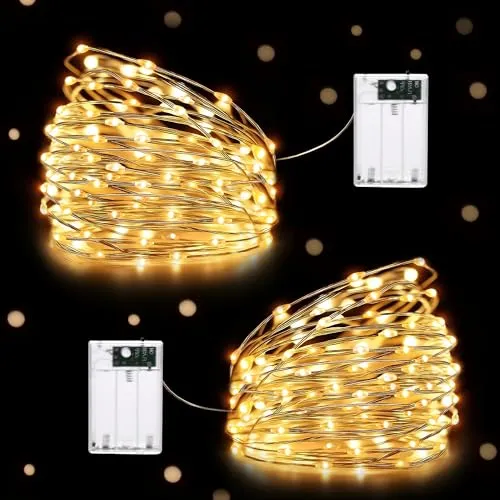 HeiPard Lichterkette Batterie 10m 100 LED, klein Lichterketten kupferdraht Innen Batteriebetrieben, 2 Modi für Garten Hochzeit Party Weihnachten Halloween Beleuchtung Deko (Warmweiß, 2 Stück)