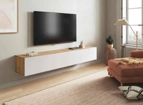 Dmora TV-Ständer Vincennes – Moderner Wohnzimmerschrank mit 2 Türen - TV-Halterungen – Moderner hängender TV-Ständer mit robusten Metallscharniere und platzsparendem Design, ideal für kleine Räume.
