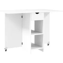 Klappbarer Esstisch für 2-4 Personen, faltbarer Küchentisch mit Stauraum, Ausziehbarer Tisch auf Rädern, Weiß - Weiß