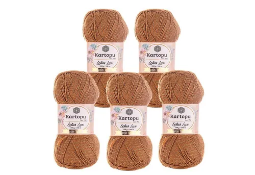 Kartopu 5 x 100g Glitzerwolle Kartopu Lotus Lux Unifarben Häkelwolle, 340 m, K840 hellbraun