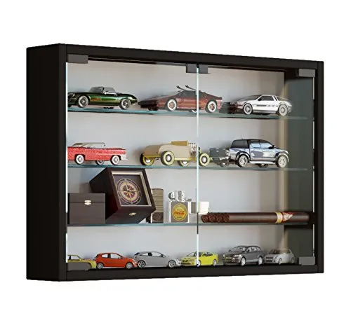 Hängevitrine Mandosa, schwarz, 60x40 cm - Vitrine in Schwarz mit praktischem Stauraum in 4 Fächern und pflegeleichter Oberfläche – ideal für modernes Wohnen.