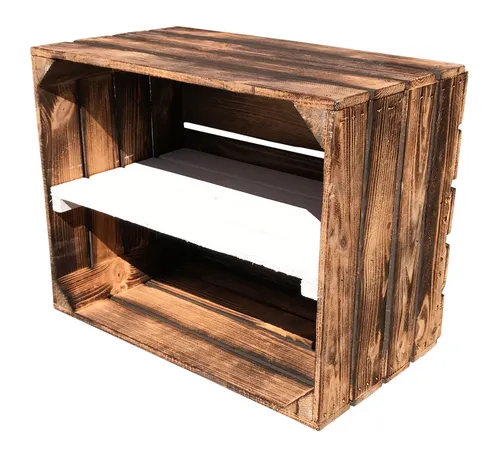 2x Geflammte Apfelkiste / Obstkiste Weinkiste Holzkiste flambiert Schuh Schrank