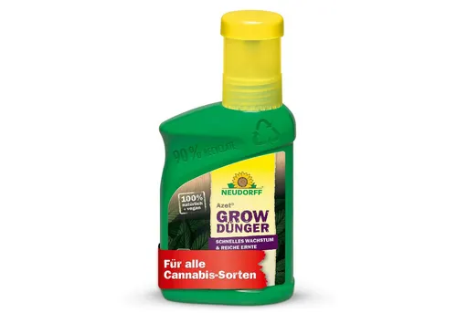 Neudorff Spezialdünger Bio - Azet GrowDünger 250ml Hanf Dünger für 50L, 100 % organisch und vegan - Bio Cannabisdünger fördert reiche Ernte, Dünger für Hanfpflanze für schnelles Wachstum und reiche Ernte, Cannabis Dünger Universal All In One für Anzucht, Wachstum, Blütephase