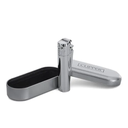 Sunmondo Clipper Metall Jet Feuerzeug mit Reibrad Zündung (Jet Flame Silber Reibrad)