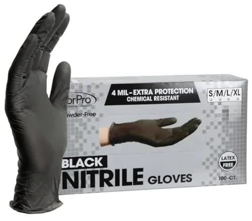ForPro Einweg-Nitrilhandschuhe, chemikalienbeständig, puderfrei, latexfrei, unsteril, lebensmittelecht, 4 mil, schwarz, groß, 100 Stück