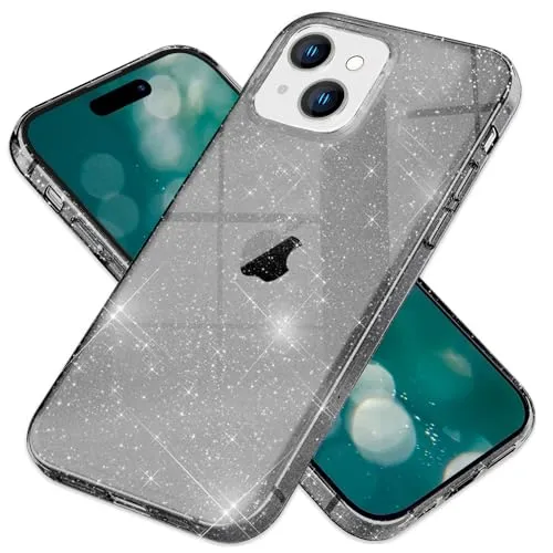 NALIA Glitzerhülle für iPhone 15 - Funkelndes Silikon Case - DAZZLIN (Transparent & Stoßfest) - Marke aus Berlin, Farbe:Schwarz
