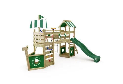 WICKEY Spielturm StormFlyer mit Schaukel & Rutsche - Vielseitiger Kletterturm für den Garten: Der StormFlyer bietet Spielspaß mit Podesthöhe 120 cm, Wackelbrücke, Schaukel und Rutsche. Robuste Konstruktion aus europäischem Holz für sichere Abenteuer im Freien.