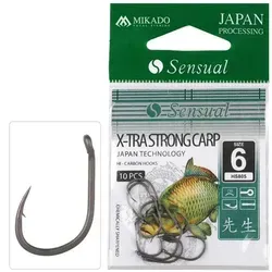 MIKADO Total Fishing Karpfenhaken Haken 10 Stk. Sensual X-TRA Strong Carp Karpfen Gr.6,8,10,12,14,16 RIG, (10-St., 10 Stück), Mit einem Widerhaken, Öhr 16