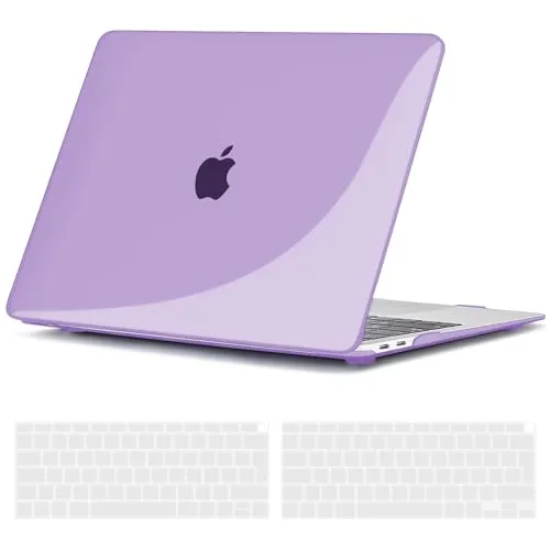 TECOOL Hülle Kompatibel mit MacBook Air M1 (A2337) / MacBook Air 13 Zoll Retina 2020 2019 2018 (A2179 A1932), Ultradünne Schutzhülle Hartschale Case mit Tastaturschutz (EU Layout), Kristall Lila